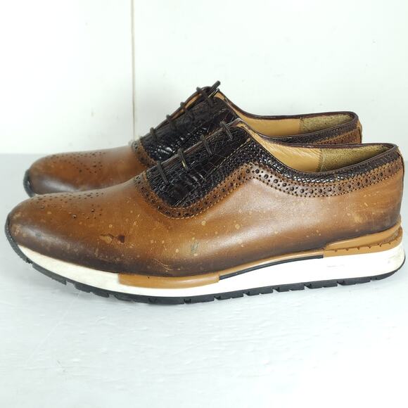 Franco Cuadra Men's 28,5 US10 Brown Distressed Leather Lace Up Trainer Sneakers - Picture 2 of 16